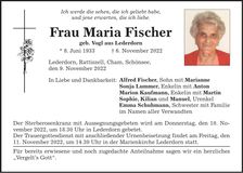 Traueranzeige Maria Fischer