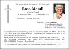 Traueranzeige Rosa Mandl