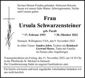 Traueranzeige Ursula Schwarzensteinier