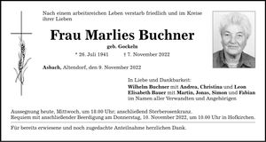 Traueranzeige Marlies Buchner