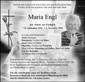 Traueranzeige Engl Maria