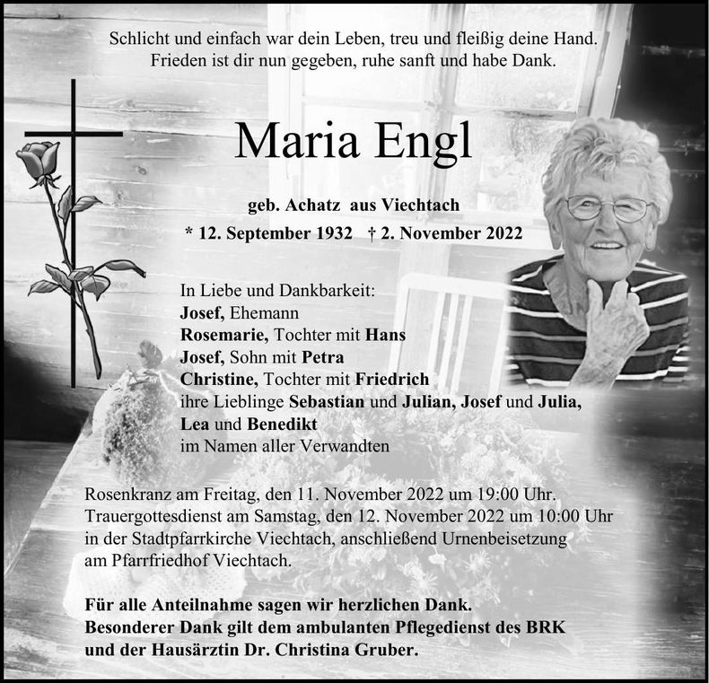 Traueranzeige Engl Maria