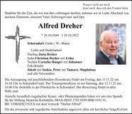 Traueranzeige Alfred Dreher