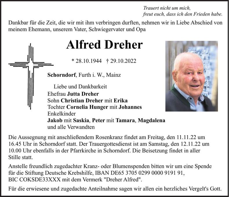 Traueranzeige Alfred Dreher