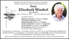 Traueranzeige Elisabeth Winderl