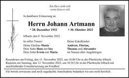 Traueranzeige Johann Artmann