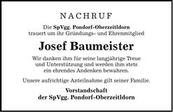 Traueranzeige Josef Baumeister