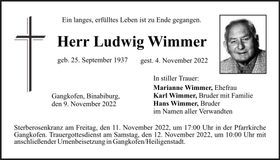 Traueranzeige Ludwig Wimmer