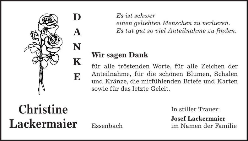Traueranzeige Christine Lackermaier