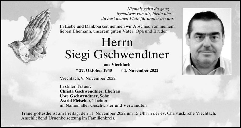 Traueranzeige Siegi Gschwendtner