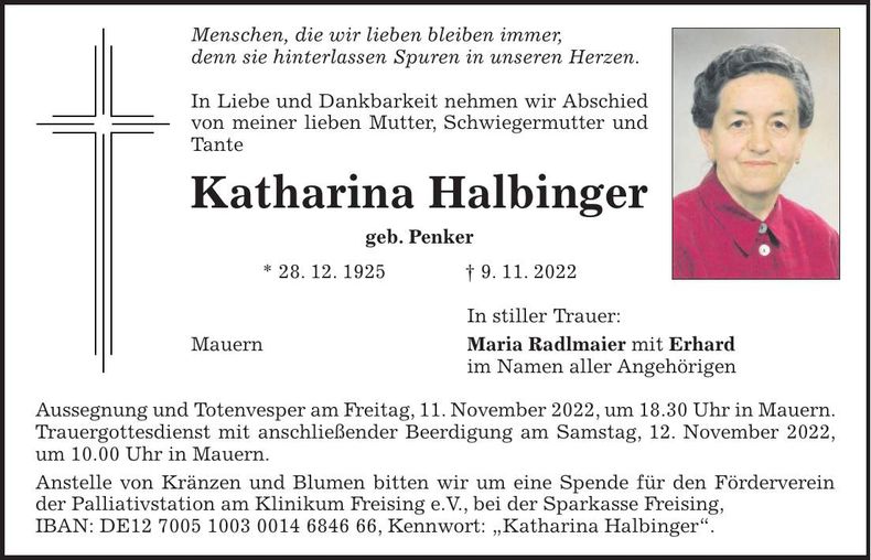Traueranzeige Katharina Halbinger