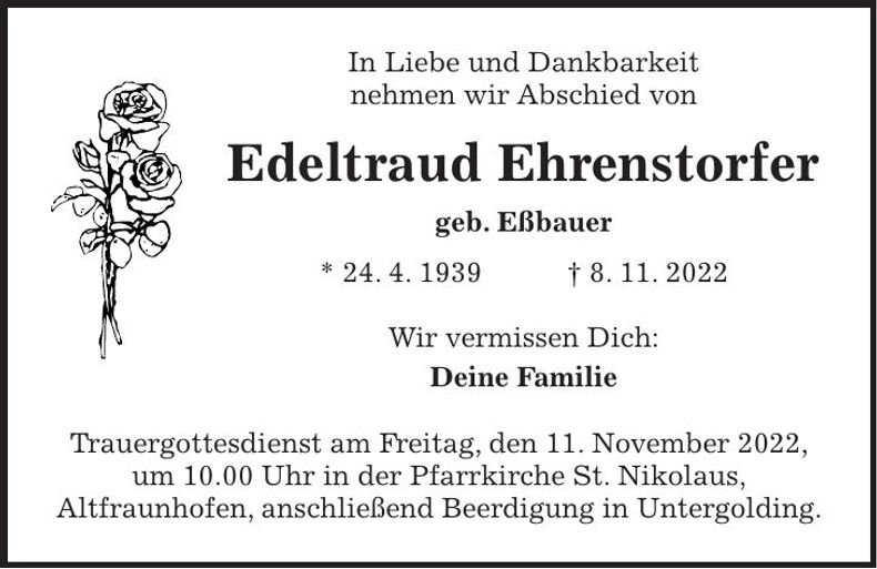 Traueranzeige Edeltraud Ehrenstorfer