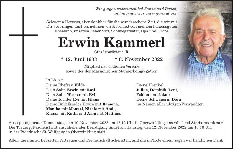 Traueranzeige Erwin Kammerl