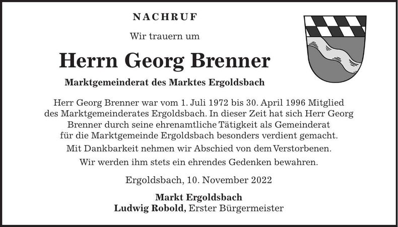Traueranzeige Georg Brenner