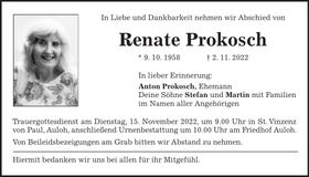Traueranzeige Renate Prokosch