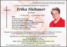 Traueranzeige Erika Niebauer