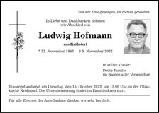 Traueranzeige Ludwig Hofmann