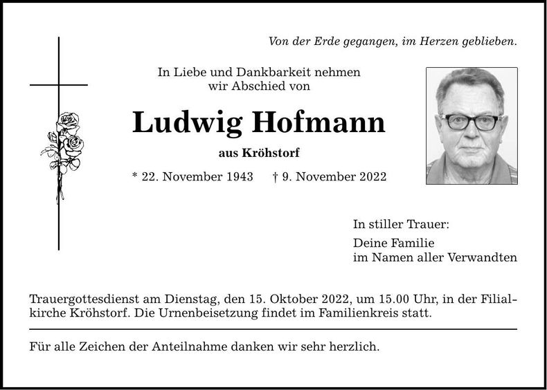 Traueranzeige Ludwig Hofmann