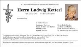 Traueranzeige Ludwig Ketterl