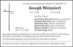 Traueranzeige Joseph Weinzierl