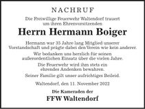 Traueranzeige Hermann Boiger