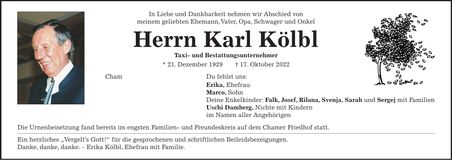 Traueranzeige Karl Kölbl