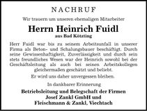 Traueranzeige Heinrich Fuidl