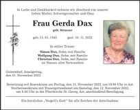 Traueranzeige Gerda Dax