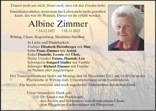 Traueranzeige Albine Zimmer
