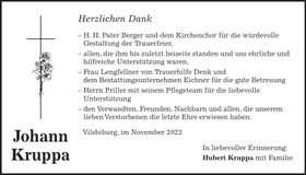 Traueranzeige Johann Kruppa
