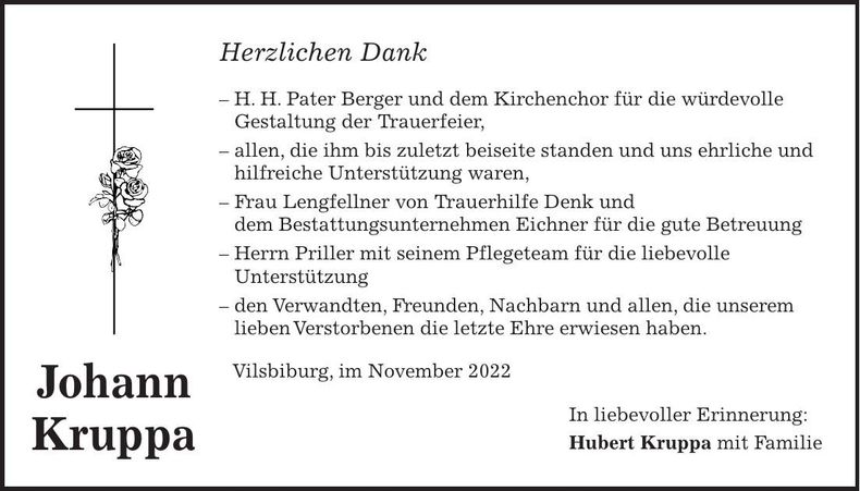 Traueranzeige Johann Kruppa