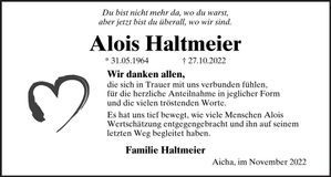 Traueranzeige Alois Haltmeier