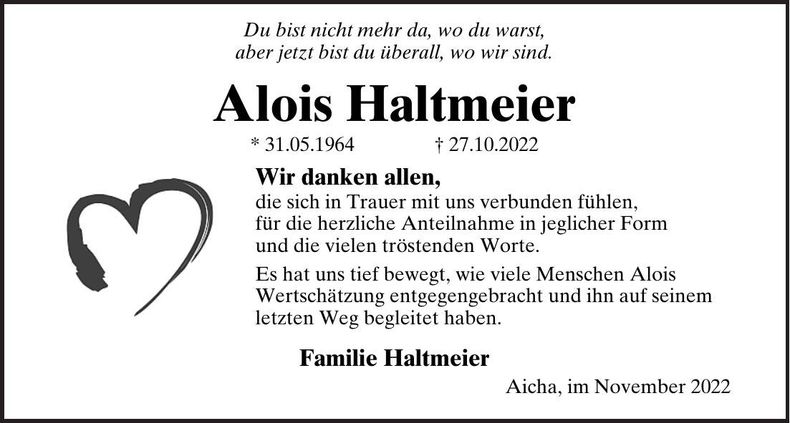 Traueranzeige Alois Haltmeier