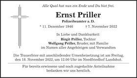 Traueranzeige Ernst Priller