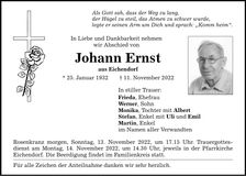 Traueranzeige Johann Ernst