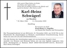 Traueranzeige Karl Heinz Schwägerl