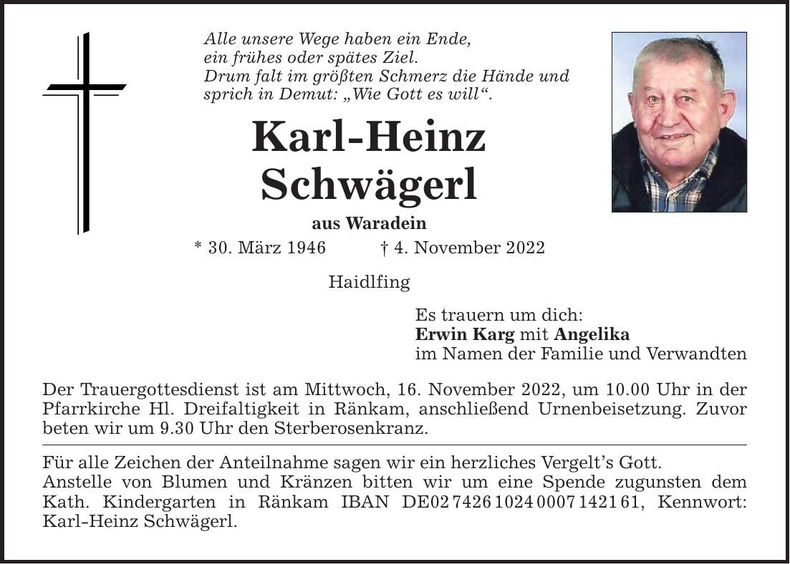 Traueranzeige Karl Heinz Schwägerl