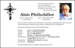 Traueranzeige Alois Pfeilschifter