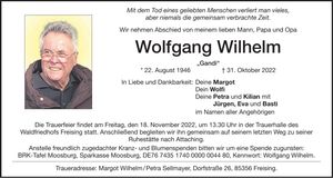 Traueranzeige Wolfgang Wilhelm