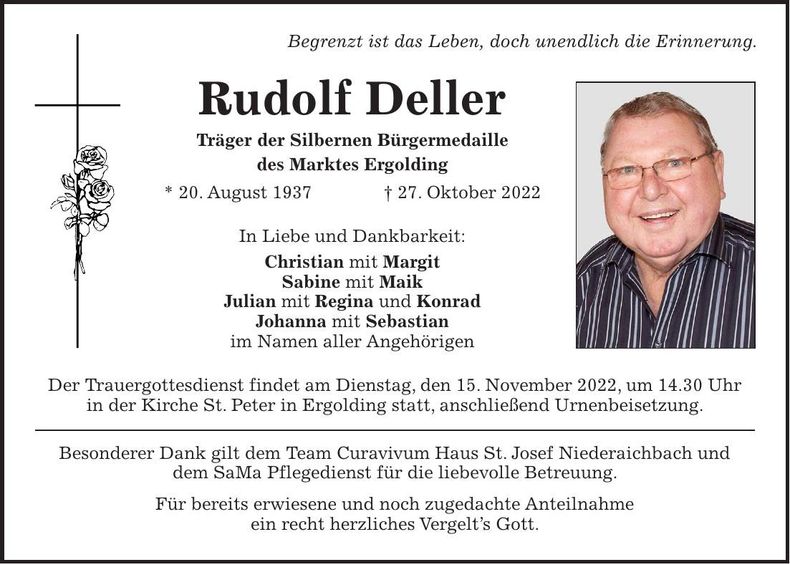 Traueranzeige Rudolf Deller