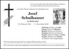 Traueranzeige Josef Schulhauser