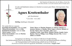 Traueranzeige Agnes Krottenthaler