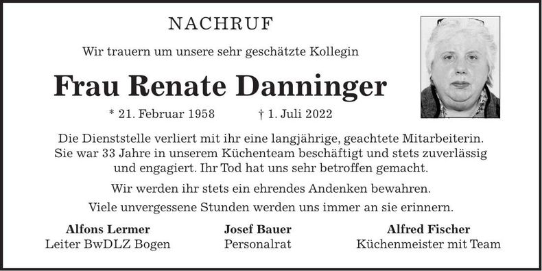 Traueranzeige Renate Danninger