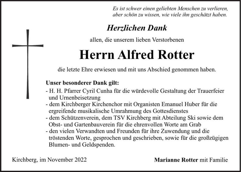 Traueranzeige Alfred Rotter