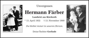 Traueranzeige Hermann Färber