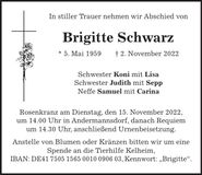 Traueranzeige Brigitte Schwarz