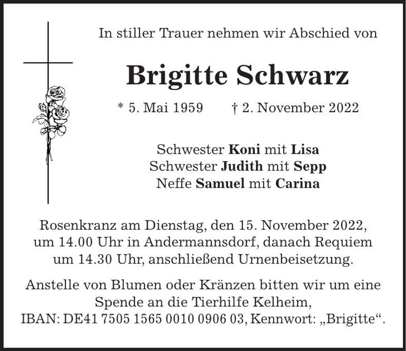 Traueranzeige Brigitte Schwarz