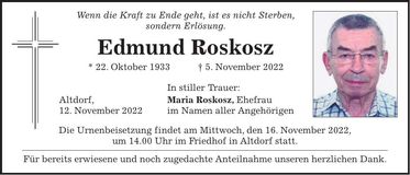 Traueranzeige Edmund Roskosz