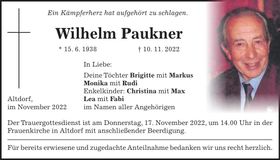 Traueranzeige Wilhelm Paukner
