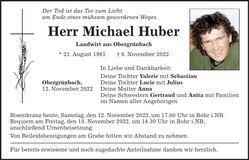 Traueranzeige Michael Huber